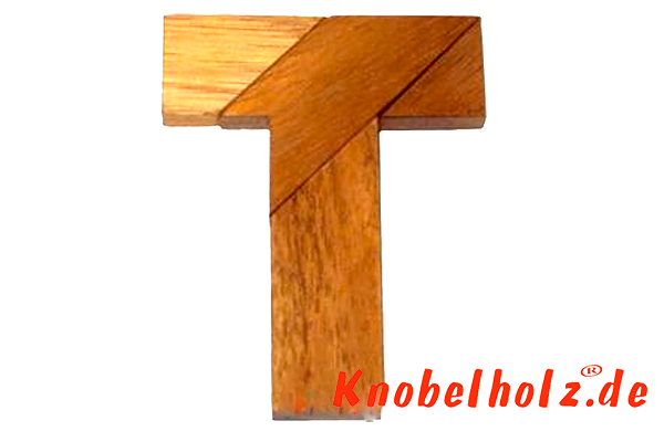 T Puzzle Buchstaben Holzpuzzle T Wooden Game Tangram mit 4 Holzteilen in den Maßen 7,6 x 4,5 x 2,0 cm, samanea brain teaser