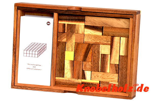 Tetris Holzpuzzle Box mit Karten 3D Pentomino Puzzle mit mehreren Tetris Holzteilen, IQ Puzzle, Geduld Puzzle, Denkspiel in den Maßen 22,0 x 15,4 x 3,6 cm, monkey pod teaser